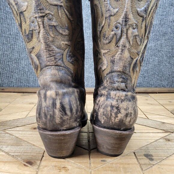 Stetson Women's 8.5 Black Brown Leather Studded Distressed Western Boots - Picture 6 of 9